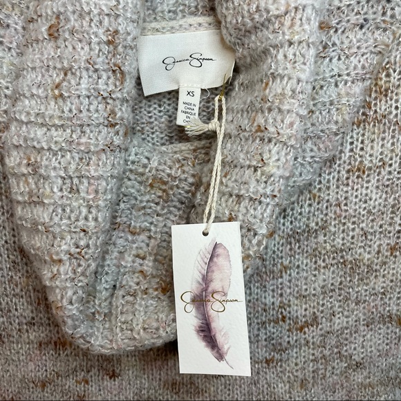 NWT Jessica Simpson Cowl Neck Fuzzy Knit Sweater Tan/Cream Size XS - Picture 4 of 8